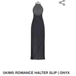 SKIMS Romance Chiffon Halter Silk Slip Dress Onyx 3X